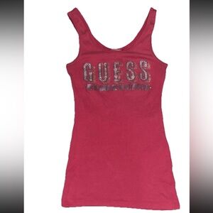 Guess Y2K Long Body Fitted Blingy Spellout Tank Top SZ.XS Cute Girly Trendy